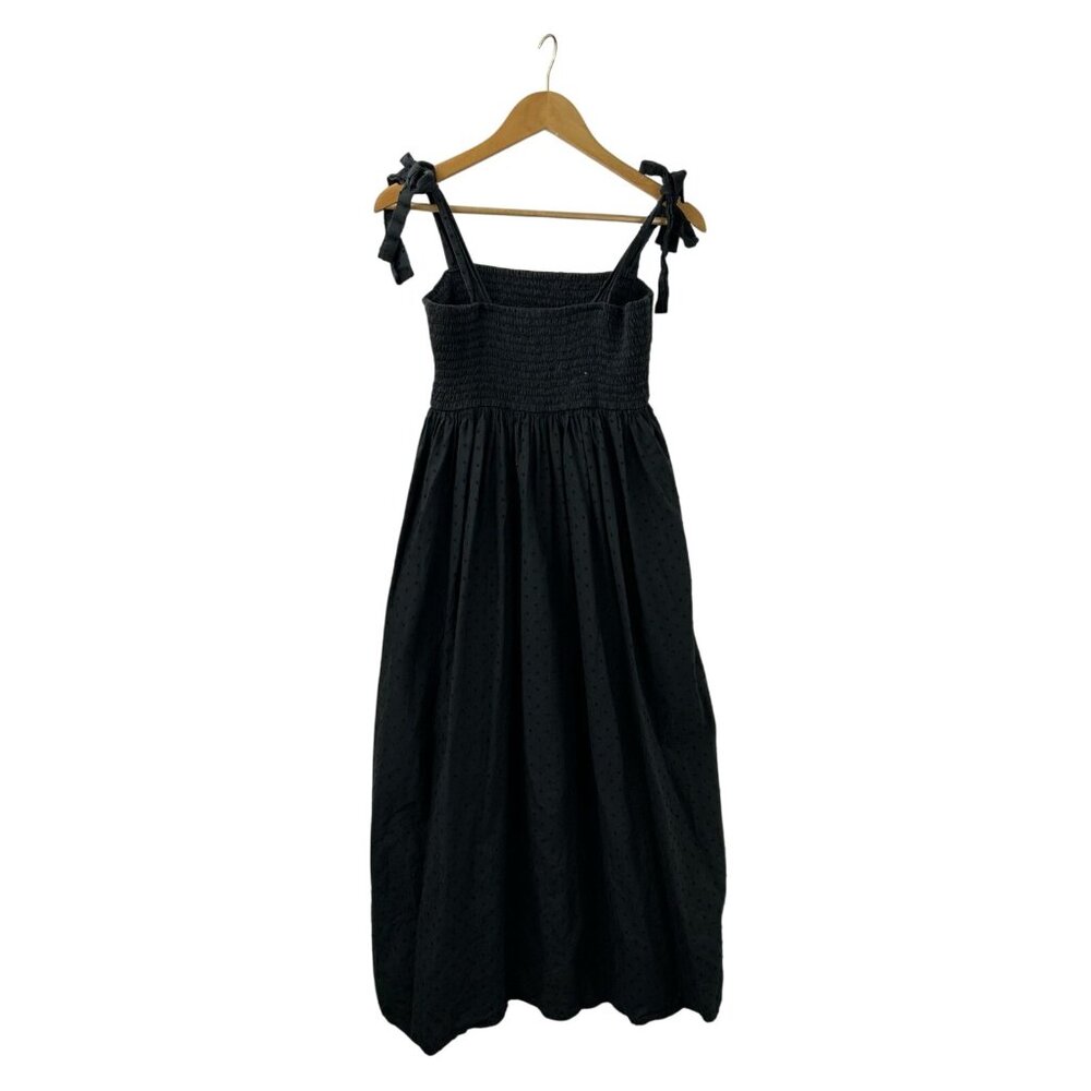 MARYSIA Resort Women’s Sz M Midi Smocked Swiss Dot Black Bow Tie Shoulder Dress - Picture 3 of 12